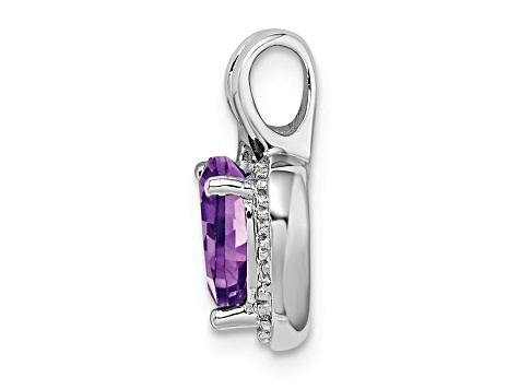 Rhodium Over 14k White Gold Amethyst and Diamond Heart Pendant