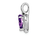 Rhodium Over 14k White Gold Amethyst and Diamond Heart Pendant