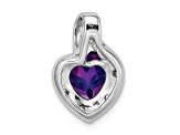 Rhodium Over 14k White Gold Amethyst and Diamond Heart Pendant