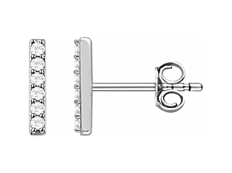 14K White Gold 0.10ctw Round White Lab-Grown Diamond Bar Design Stud Earrings