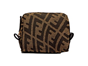 Fendi FF Vertigo Brown Canvas Small Travel Beauty Pouch Clutch Bag