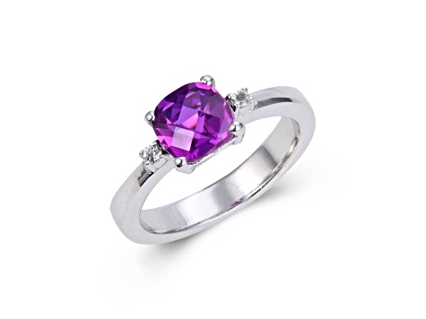 Checkerboard Cut Lab Created Purple Sapphire with White Topaz Accents Sterling Silver Ring, 2.22ctw