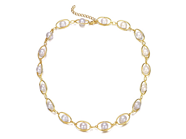 Genuine Freshwater Pearl and Cubic Zirconia, 14K Gold Plated over Sterling Silver Link