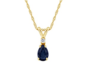 6x4mm Pear Shape Sapphire with Diamond Accent 14k Yellow Gold Pendant With Chain