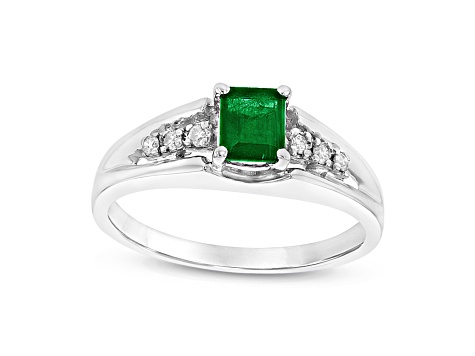 0.58ctw Emerald and Diamond Ring in 14k White Gold