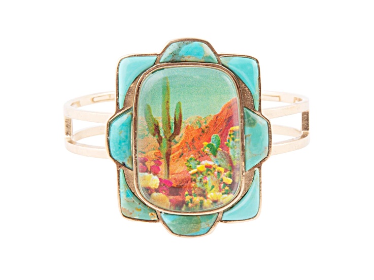 Barse Jewelry Blue Cpmposite Turquoise Gold Tone Scenic Sedona Cuff Bracelet
