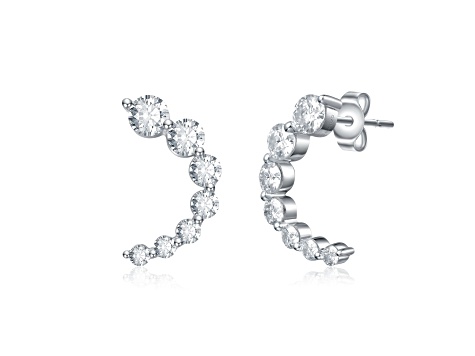 Rhodium Plated over Sterling Silver with 0.96ct Lab Created Moissanite Open Cuff Half-Hoop Earrings