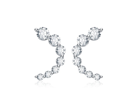 Rhodium Plated over Sterling Silver with 0.96ct Lab Created Moissanite Open Cuff Half-Hoop Earrings