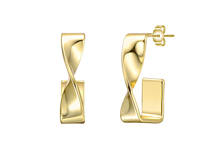 14K Gold Plated over Brass,, Twisted Semi-Hoop Earrings