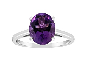 10x8mm Oval Amethyst Rhodium Over Sterling Silver Ring