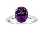 10x8mm Oval Amethyst Rhodium Over Sterling Silver Ring