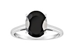10x8mm Oval Black Onyx Rhodium Over Sterling Silver Ring