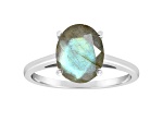 10x8mm Oval Labradorite Rhodium Over Sterling Silver Ring