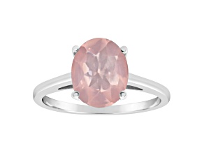 10x8mm Oval Rose Quartz Rhodium Over Sterling Silver Ring