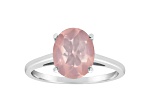 10x8mm Oval Rose Quartz Rhodium Over Sterling Silver Ring