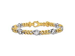 18K Yellow Gold with White Rhodium Diamond Curb 7.5-inch Bracelet