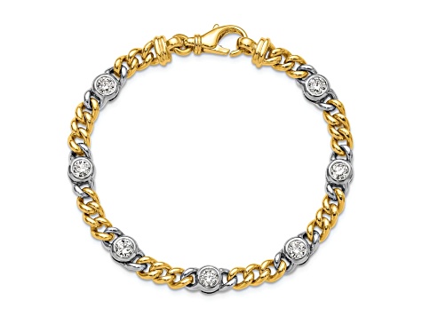 18K Yellow Gold with White Rhodium Diamond Curb 7.5-inch Bracelet