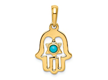 Picture of 14k Yellow Gold Turquoise Hamsa Hand Pendant