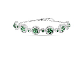 Green Lab Created Emerald and Lab Created White Sapphire Halo Rhodium Over Sterling Silver Bracelet