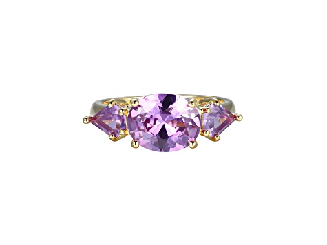 Lab Created Alexandrite Sapphire 18k Yellow Gold Over Silver December Birthstone Ring 3.28ctw