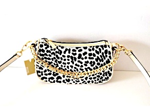 Michael Kors Carmela Small Leather Pouchette Crossbody Handbag  in Light Cream Multi
