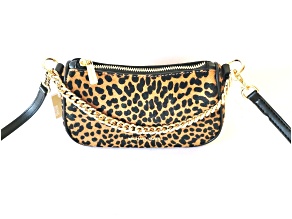 Michael Kors Carmela Small Leather Pouchette Chain Crossbody Handbag in Black Multi