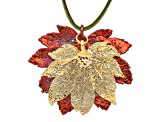 Iridescent Copper and 24k Yellow Gold Dipped Double Full Moon Maple Leaf 20 Inch Necklace
