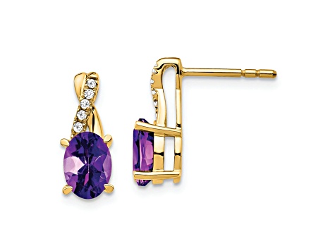 10k Yellow Gold 1.5ctw Purple Amethyst February Birthstone and Diamond Dangle Earrings