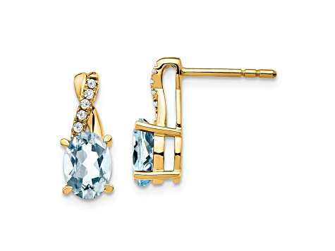 10k Yellow Gold 1.5ctw Blue Aquamarine March Birthstone and Diamond Dangle Earrings