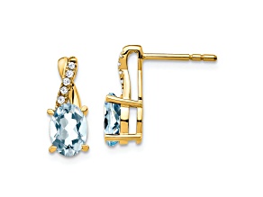 10k Yellow Gold 1.5ctw Blue Aquamarine March Birthstone and Diamond Dangle Earrings