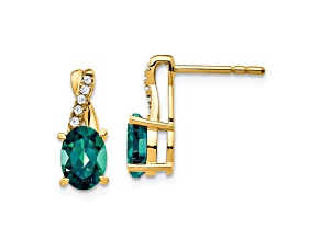 10k Yellow Gold 1.5ctw Lab Created Green Alexandrite June Birthstone and Diamond Dangle Earrings