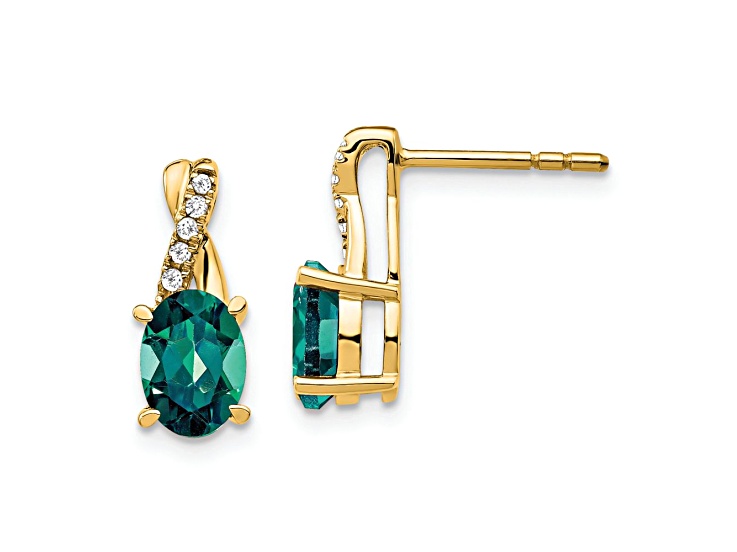10k Yellow Gold 1.5ctw Lab Created Green Alexandrite June Birthstone and Diamond Dangle Earrings