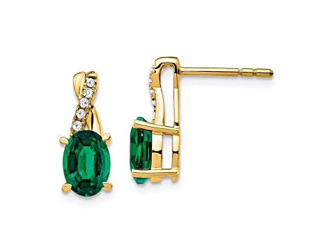 10k Yellow Gold 1.5ctw Lab Created Green Emerald May Birthstone and Diamond Dangle Earrings