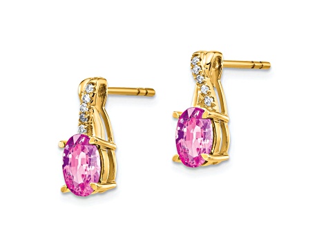 10k Yellow Gold 1.5ctw Lab Created Pink Sapphire October Birthstone and Diamond Dangle Earrings