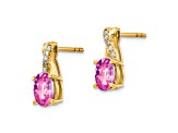 10k Yellow Gold 1.5ctw Lab Created Pink Sapphire October Birthstone and Diamond Dangle Earrings