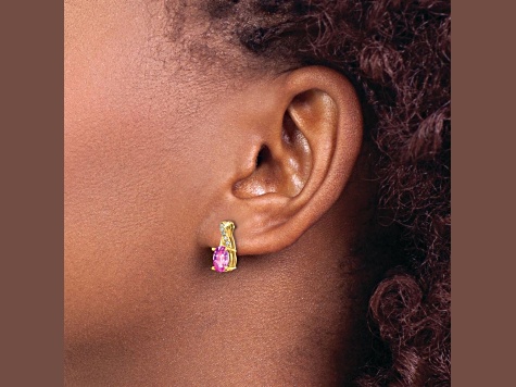 10k Yellow Gold 1.5ctw Lab Created Pink Sapphire October Birthstone and Diamond Dangle Earrings