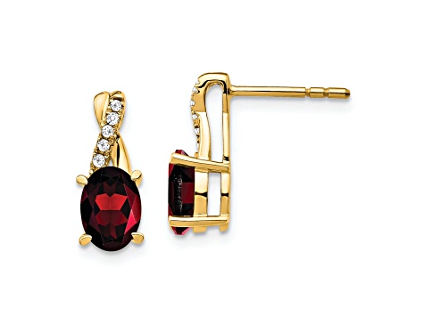 10k Yellow Gold 1.5ctw Red Garnet January Birthstone and Diamond Dangle Earrings