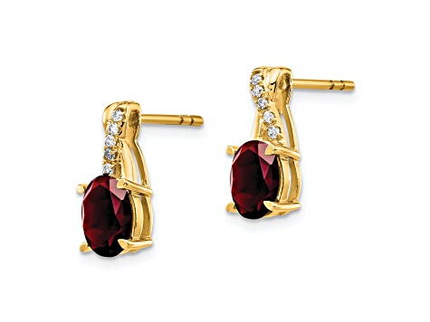 10k Yellow Gold 1.5ctw Red Garnet January Birthstone and Diamond Dangle Earrings