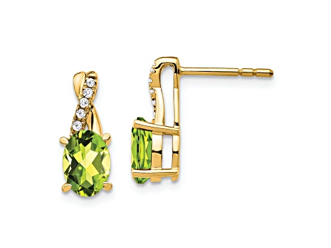 10k Yellow Gold 1.5ctw Green Peridot August Birthstone and Diamond Dangle Earrings