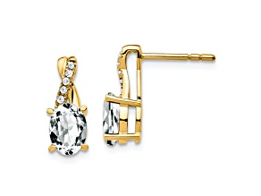 10k Yellow Gold 1.5ctw White Topaz April Birthstone and Diamond Dangle Earrings