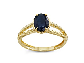 Oval Sapphire 10K Yellow Gold Twist Band Ring 1.45ctw