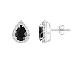 7x5mm Pear Shape Black Onyx And Created White Sapphire 10k White Gold Halo Stud Earrings