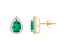 7x5mm Pear Shape Created Emerald And Created White Sapphire 10k Yellow Gold Halo Stud Earrings