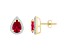 7x5mm Pear Shape Created Ruby And Created White Sapphire 10k Yellow Gold Halo Stud Earrings