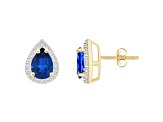 7x5mm Pear Shape Created Sapphire And Created White Sapphire 10k Yellow Gold Halo Stud Earrings