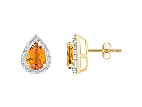 7x5mm Pear Shape Citrine And Created White Sapphire 10k Yellow Gold Halo Stud Earrings