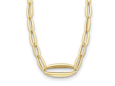 14K Yellow Gold Diamond Polished Oval Link 18 Inch Necklace