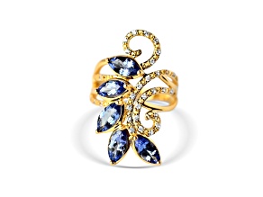 18K Yellow Gold Over Sterling Silver Marquise Tanzanite and White Zircon Ring 3.05ctw