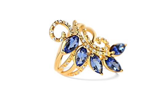 18K Yellow Gold Over Sterling Silver Marquise Tanzanite and White Zircon Ring 3.05ctw