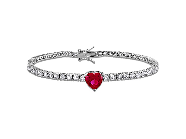 Created Ruby and White Sapphire Sterling Silver Tennis Bracelet 8.06ctw